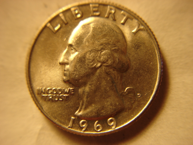 1969-D-Washington-Quarter--Type-H--Proof-Reverse-On-A-Business-Strike-Coin